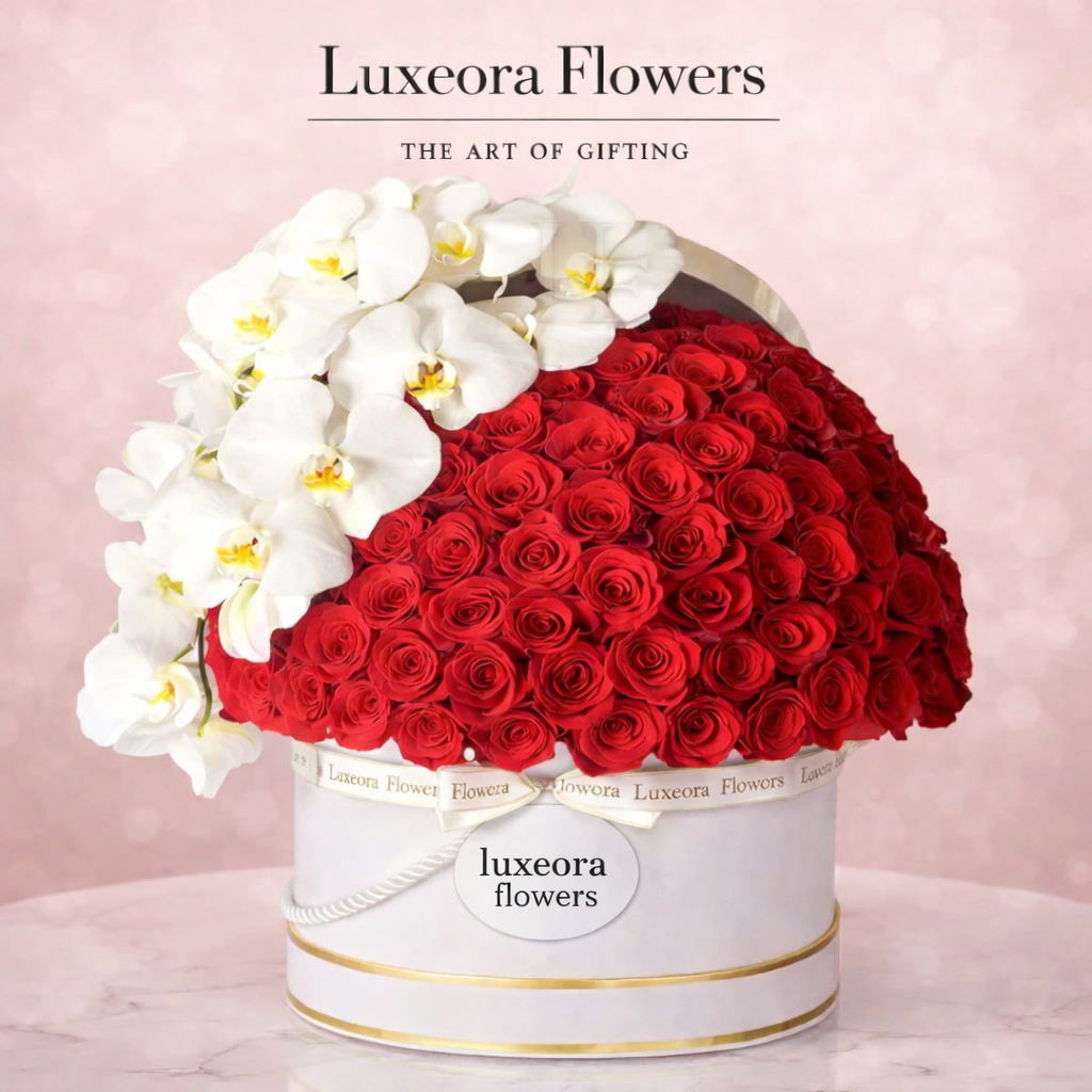 Red Roses & Phalaenopsis Orchid in a Box