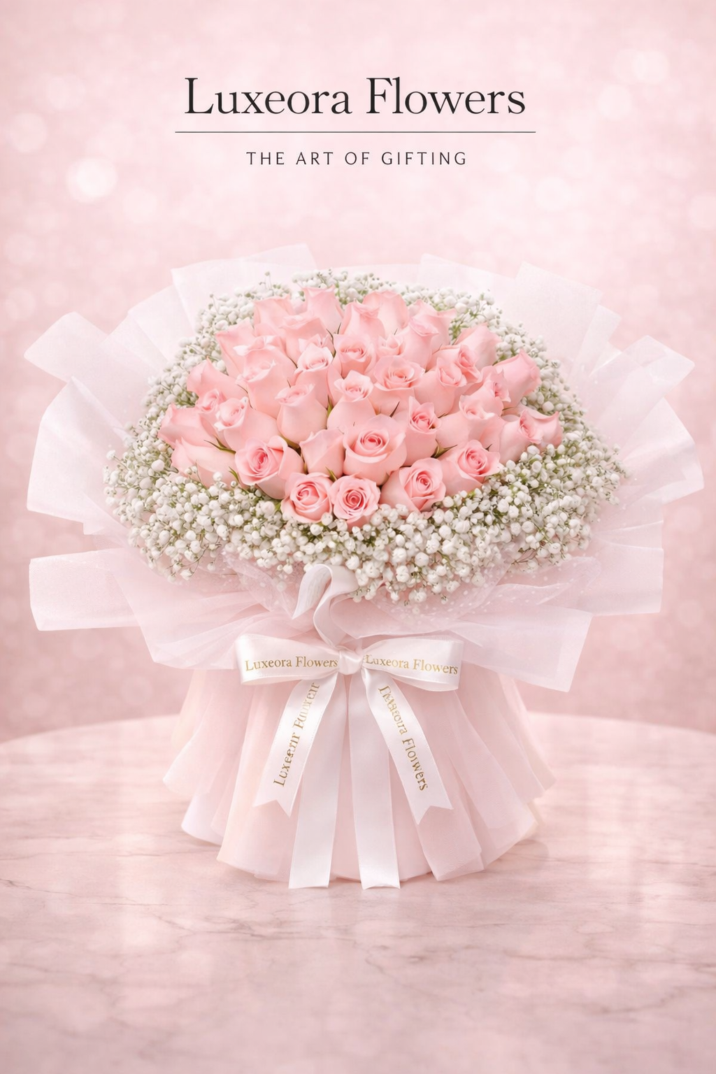 25 Pink Rose Gypsophila