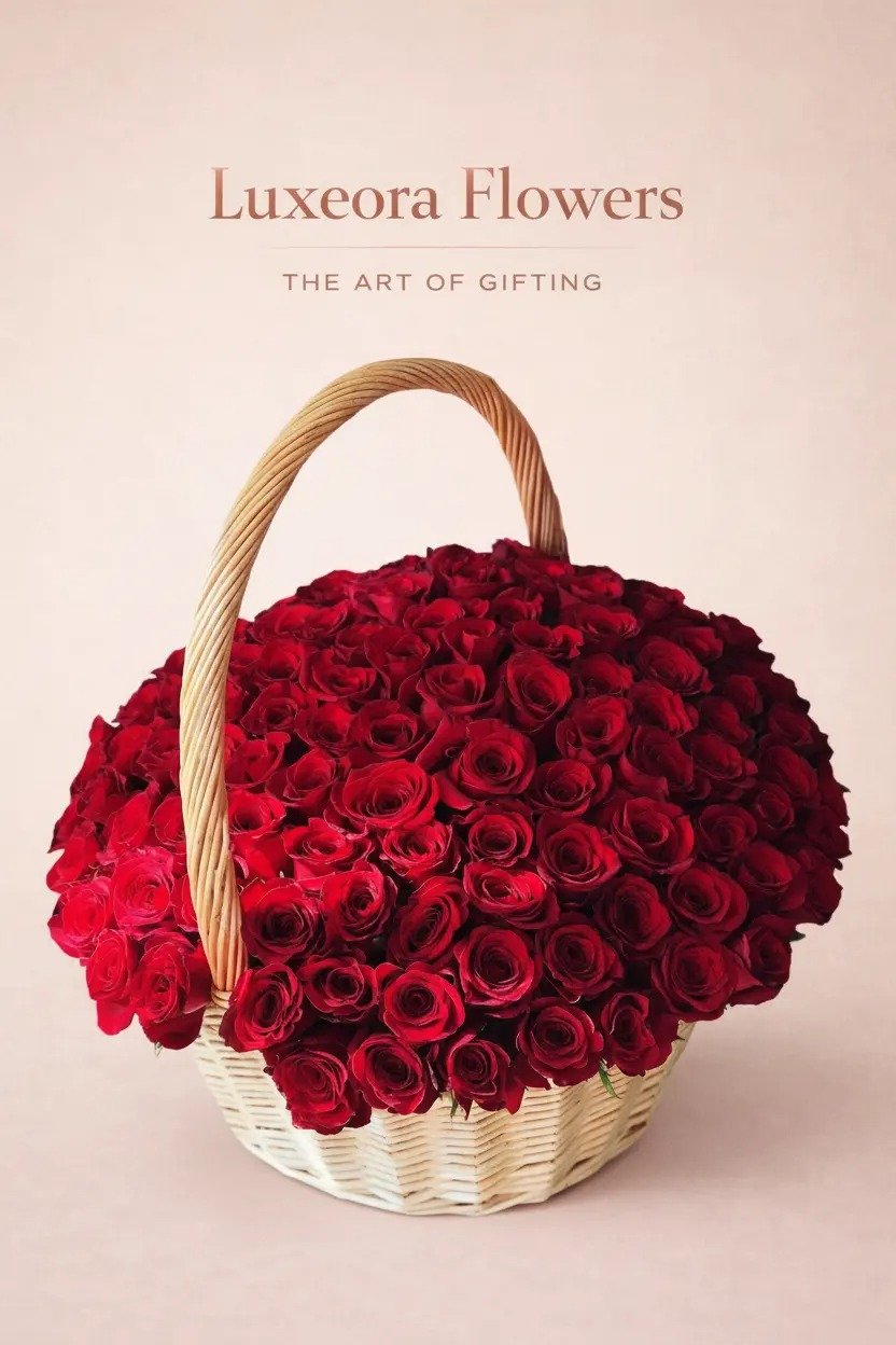 70 red roses basket